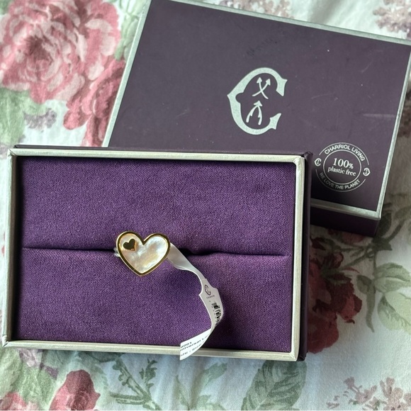 NWT Charriol Universal Love Silver Heart Mother of Pearl Cable Ring - Picture 7 of 8